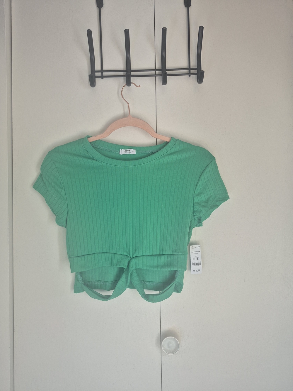 Ardene Green Ribbed Tie-Front Crop Top
